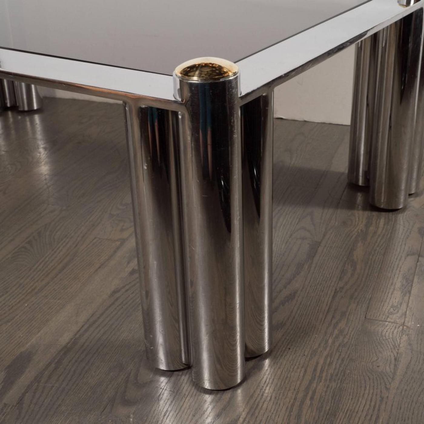 MidCentury Modern Cocktail Table in Chrome and Brass with Smoked Glass