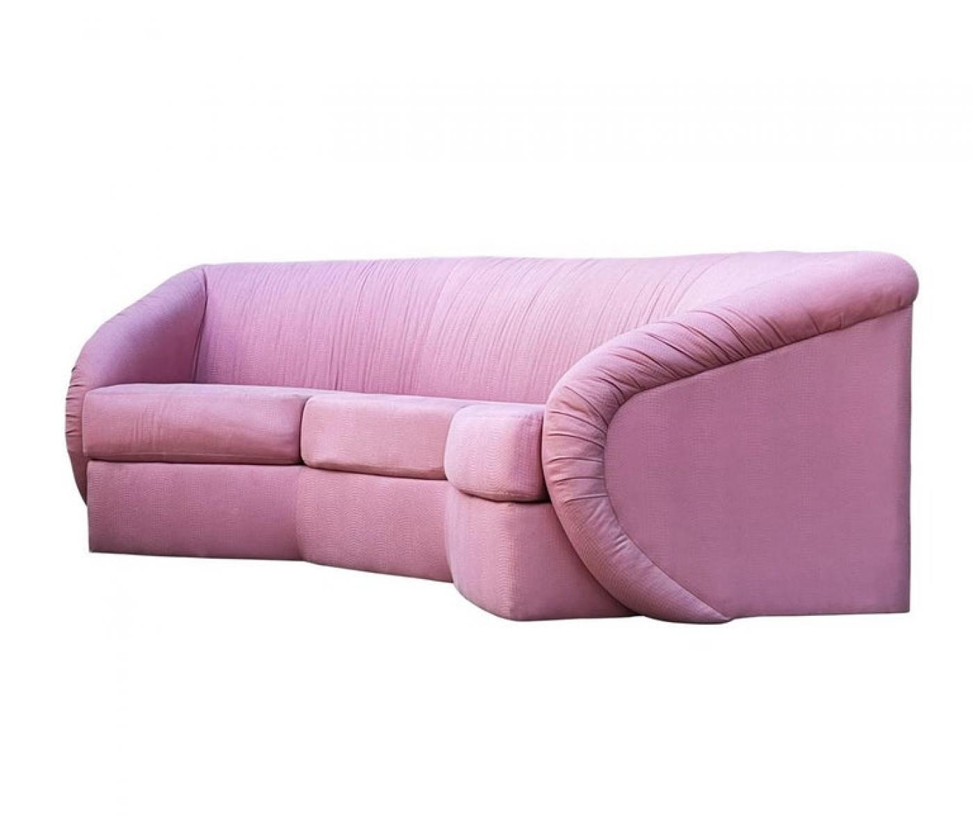 Mid-Century Modern Curved Octagonal Sofa in Pink with Sculptural Arms