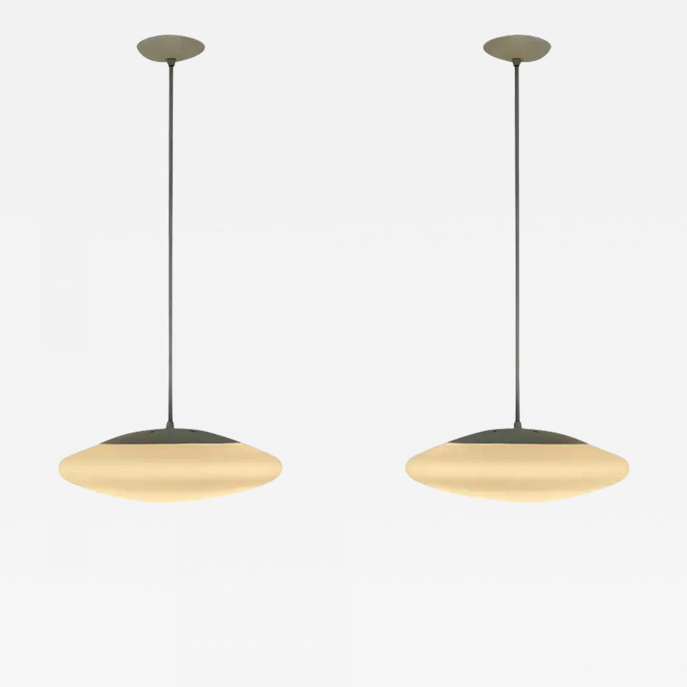 Mid Century Modern Hanging Pendant Light in White with Frosted Glass