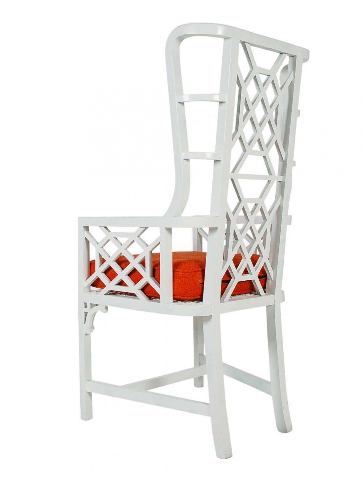 MidCentury Modern Hollywood Regency White Wood High Back Armchair Lounge Chair