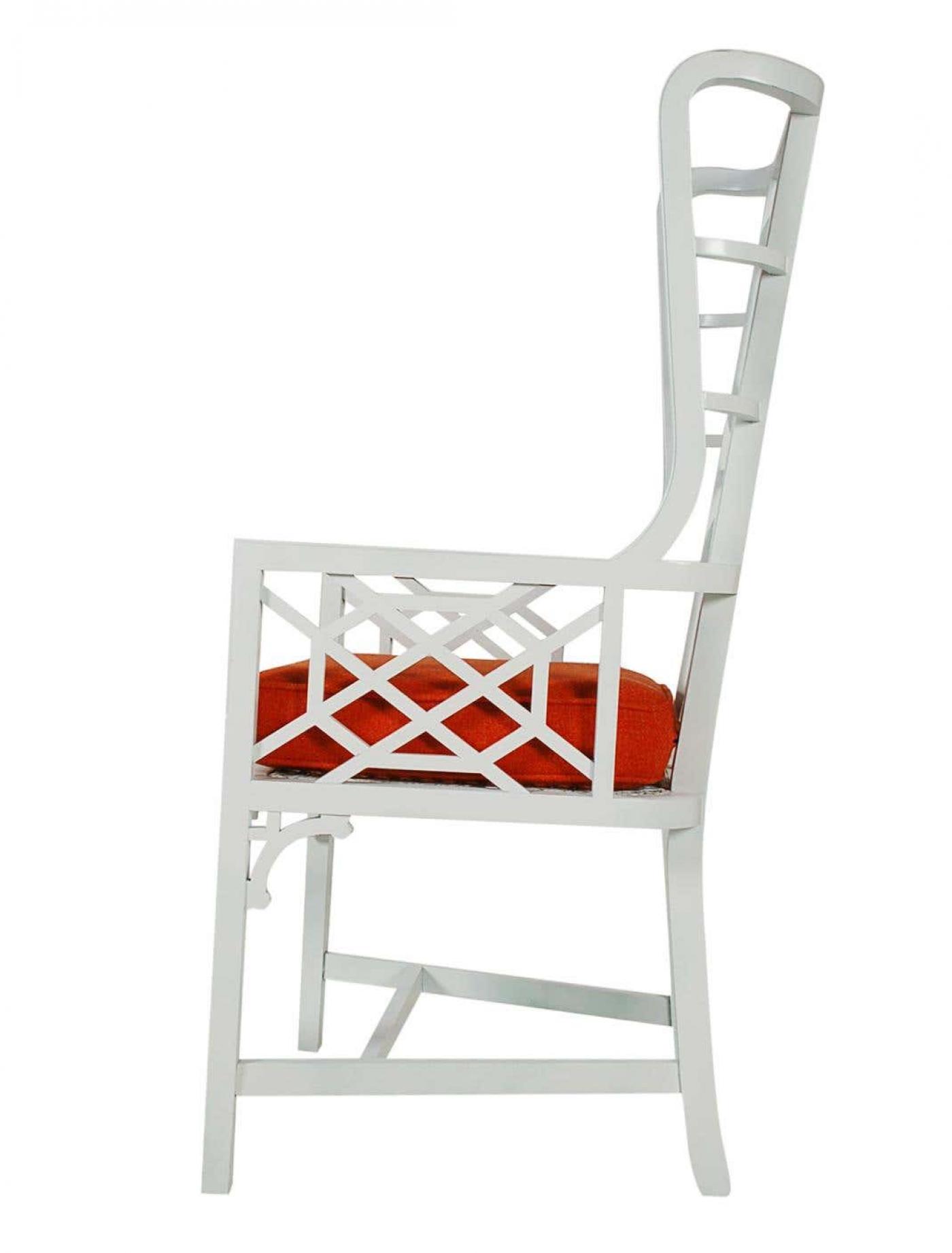 MidCentury Modern Hollywood Regency White Wood High Back Armchair Lounge Chair