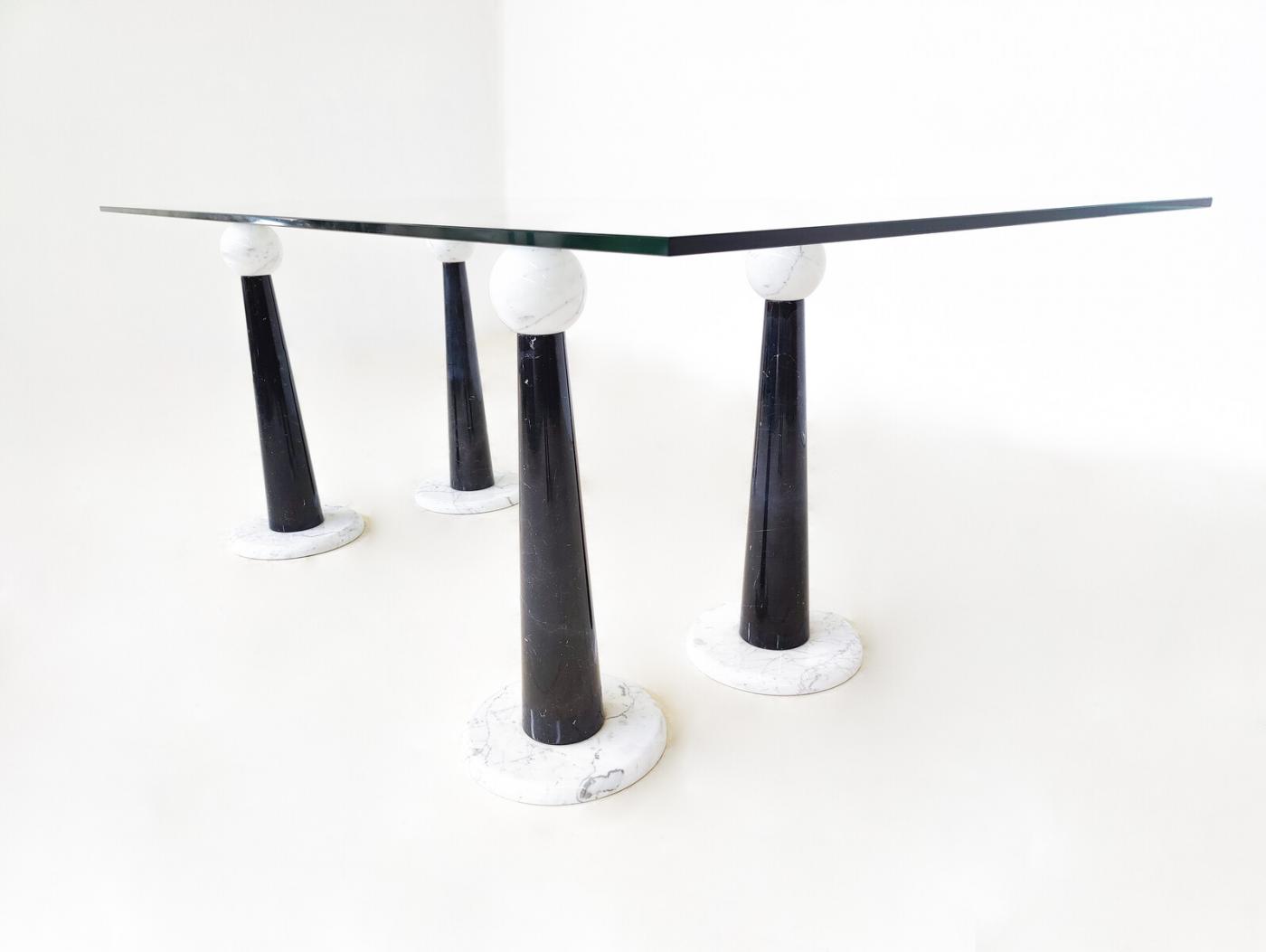 Mid Century Modern Italian Dining Table in Marble & Glass