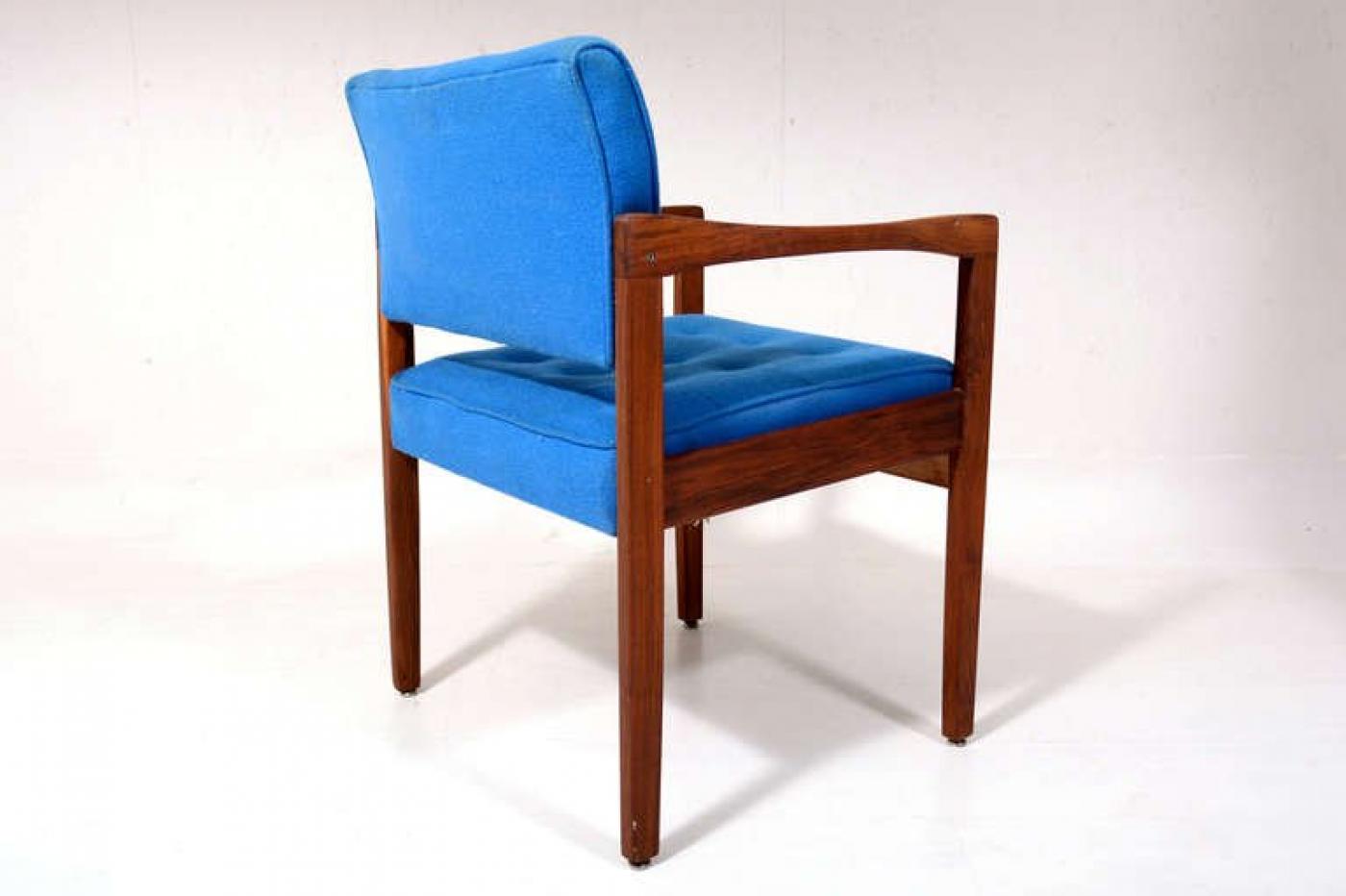 1950s Style Gerald McCabe Side Armchair Sculptural Walnut Wood Blue Tufted