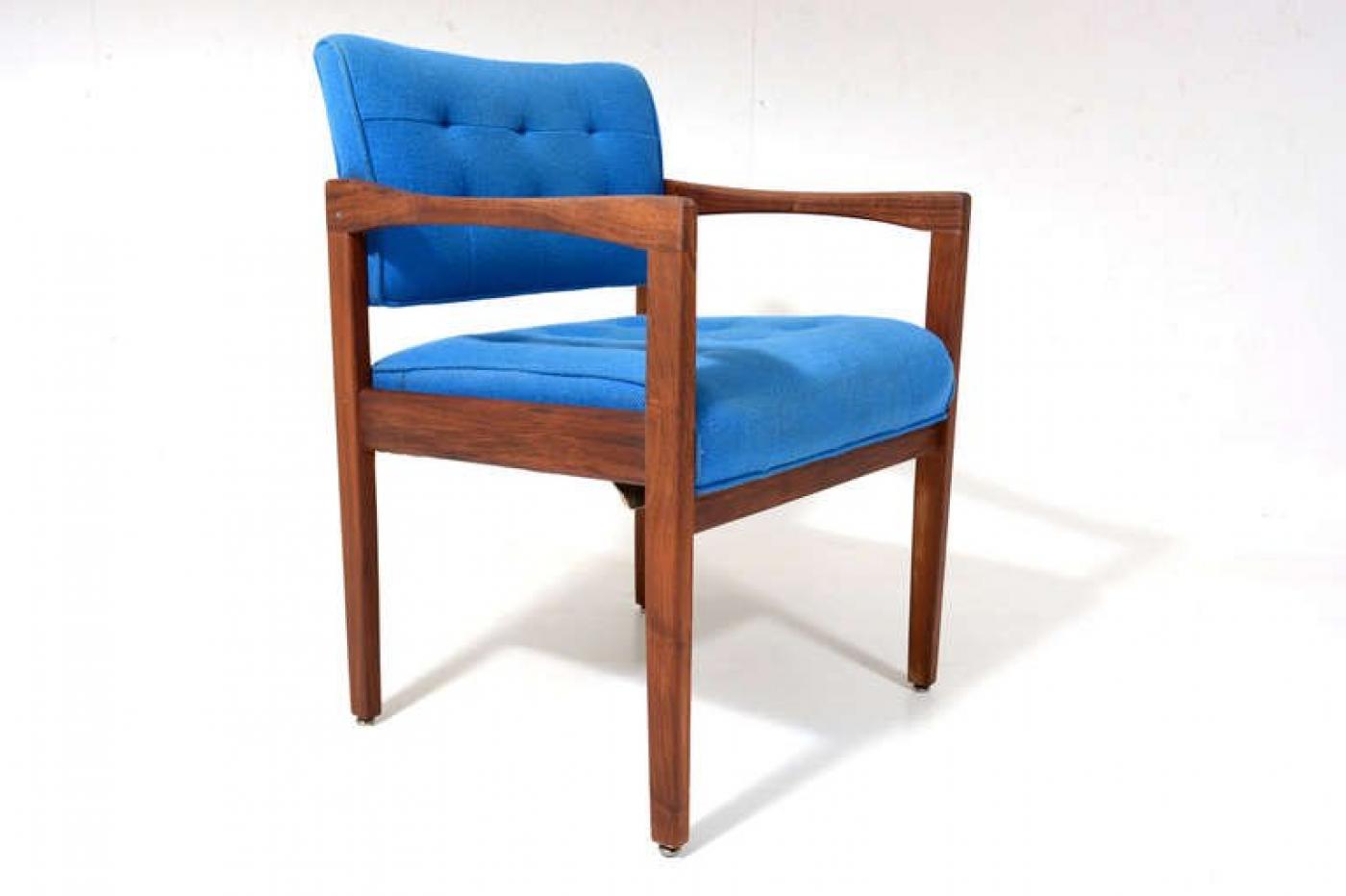 1950s Style Gerald McCabe Side Armchair Sculptural Walnut Wood Blue Tufted