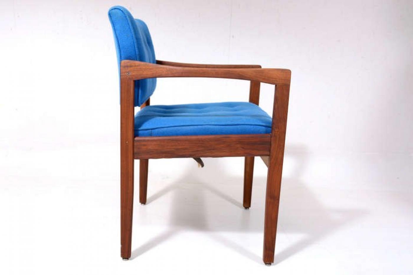 1950s Style Gerald McCabe Side Armchair Sculptural Walnut Wood Blue Tufted