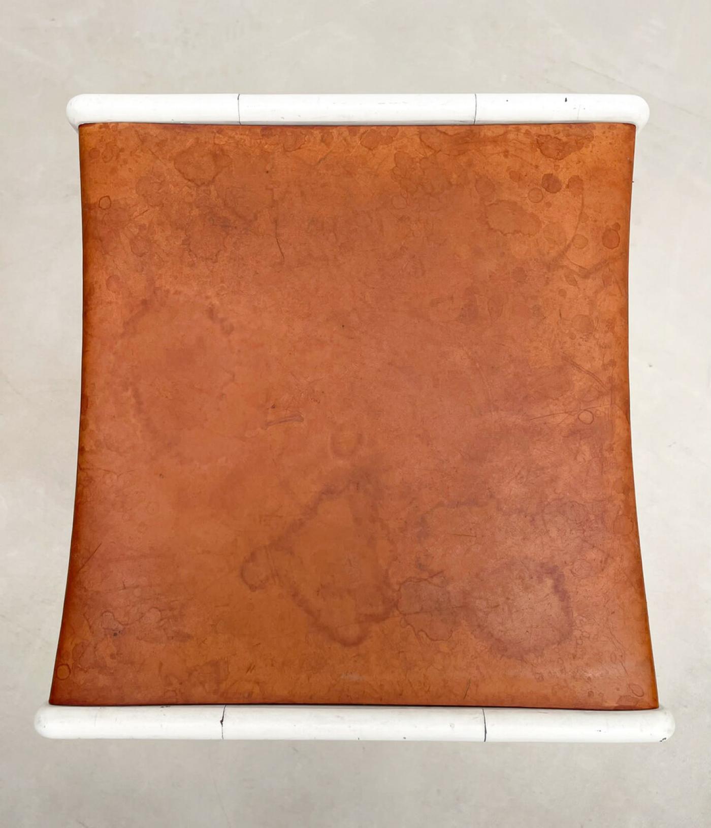 Mid Century Modern Pair of White & Brown Stools