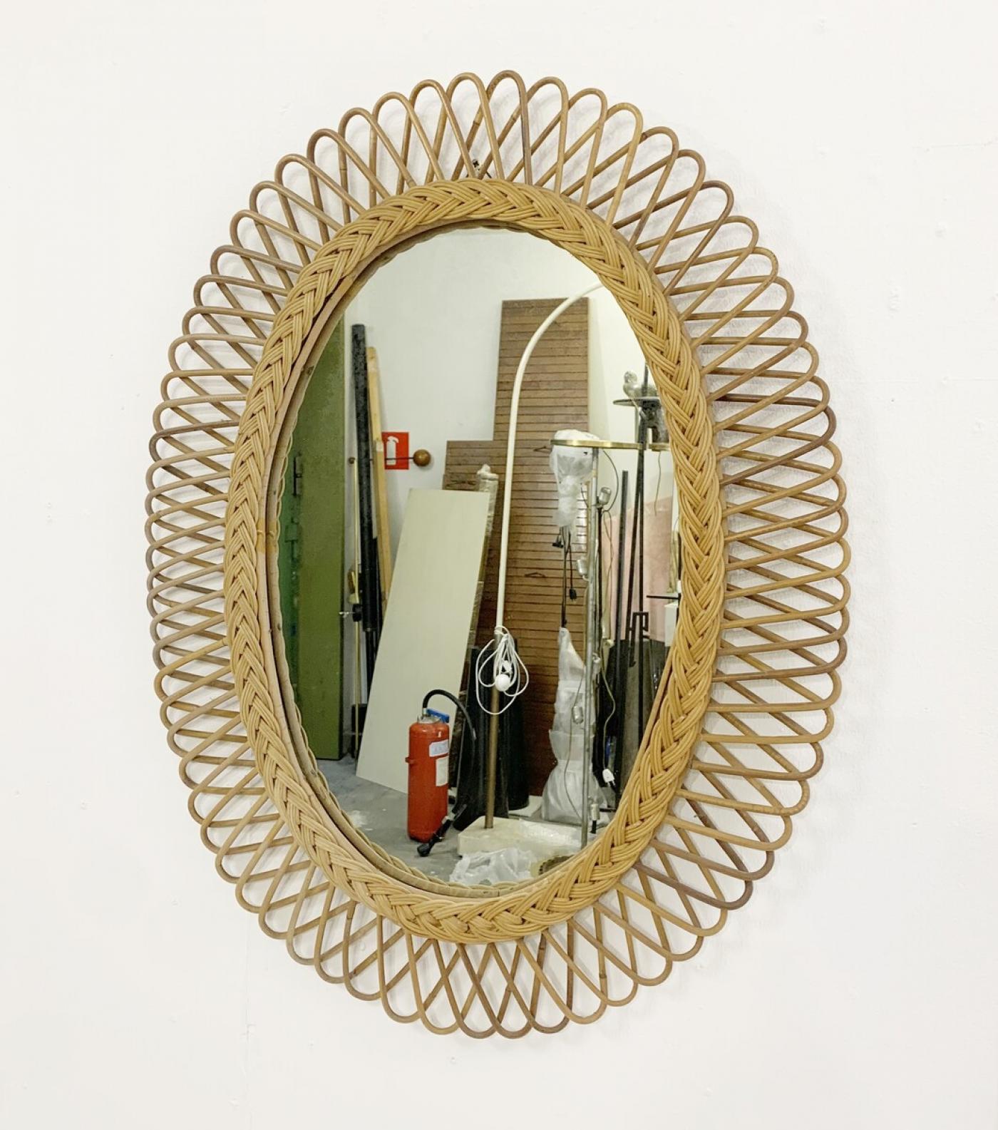 Mid Century Modern Rattan Mirror