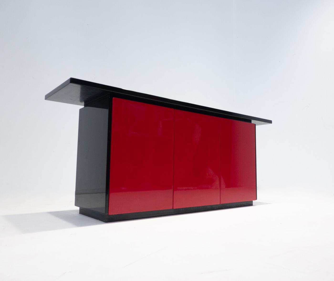 Mid Century Modern Red & Black Sideboard