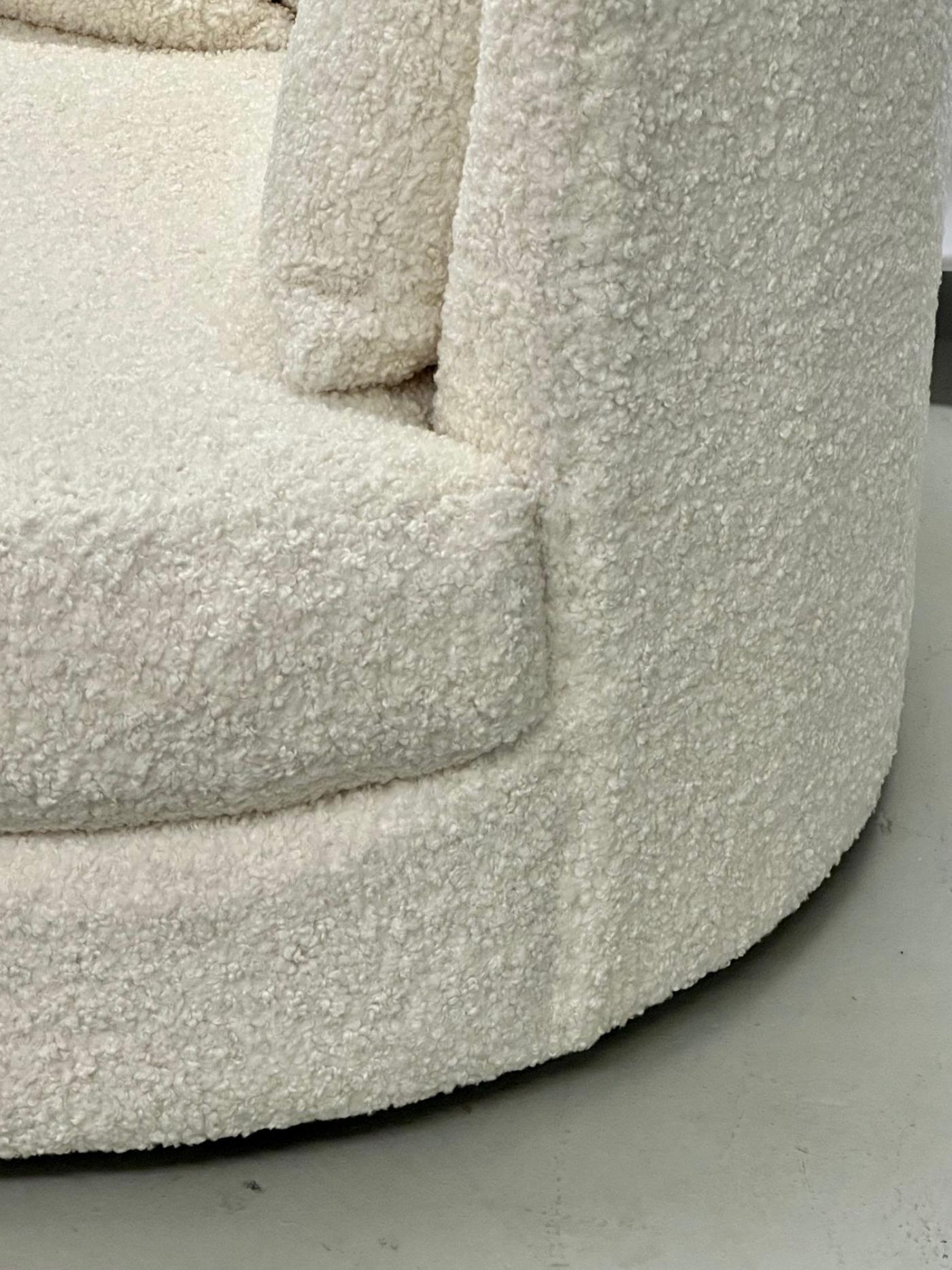 Mid-Century Modern Style Oversized White Boucle Swivel / Lounge Chair