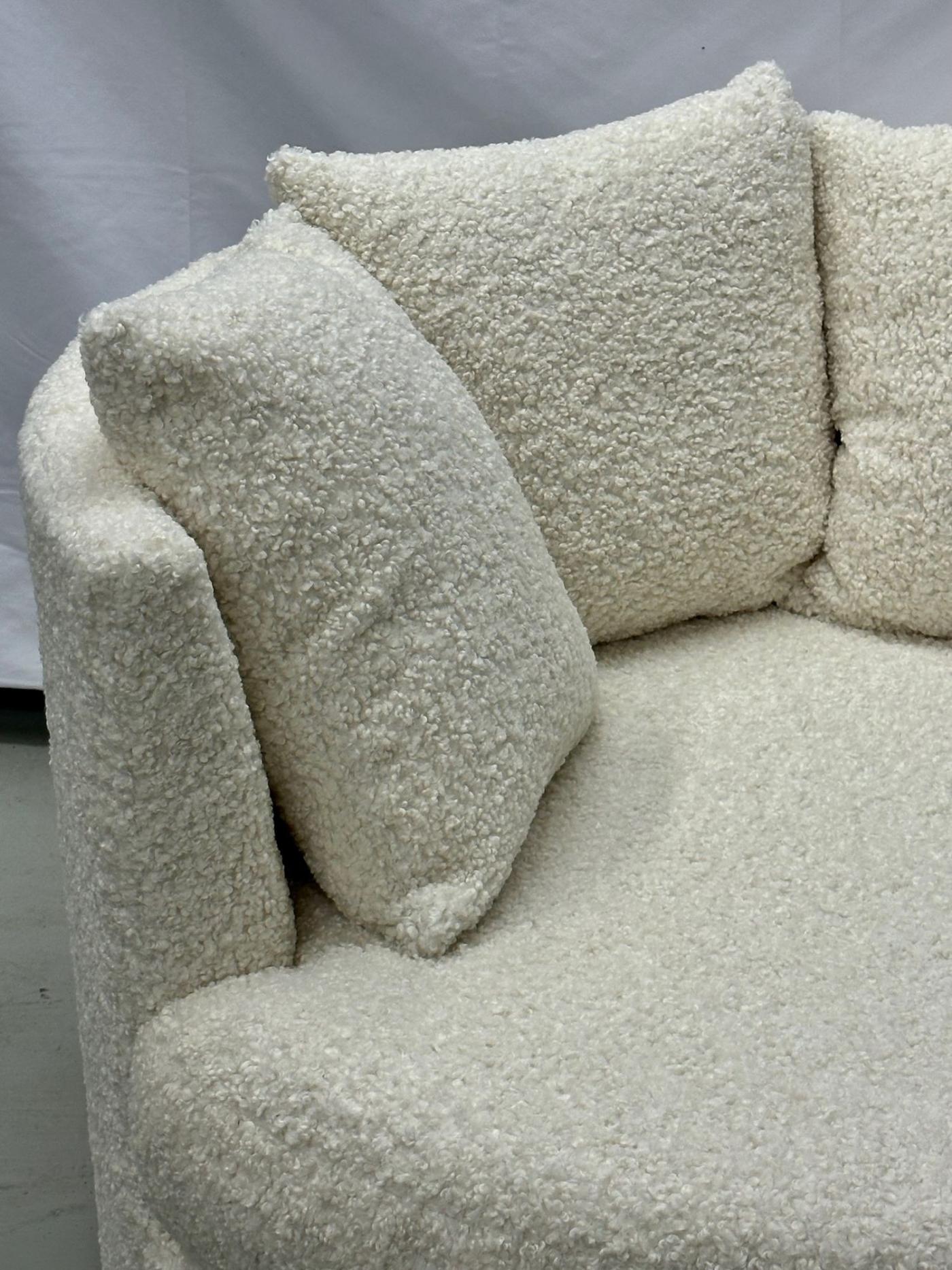 Mid-Century Modern Style Oversized White Boucle Swivel / Lounge Chair