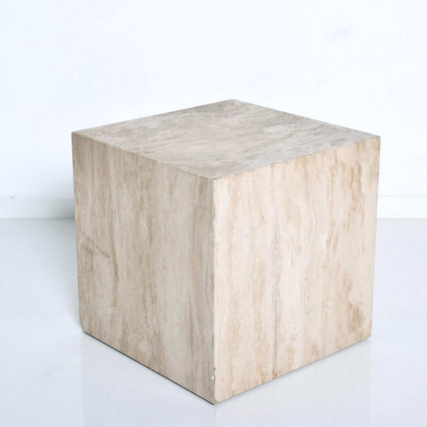 Mid Century Modern Travertine Cube Side Table