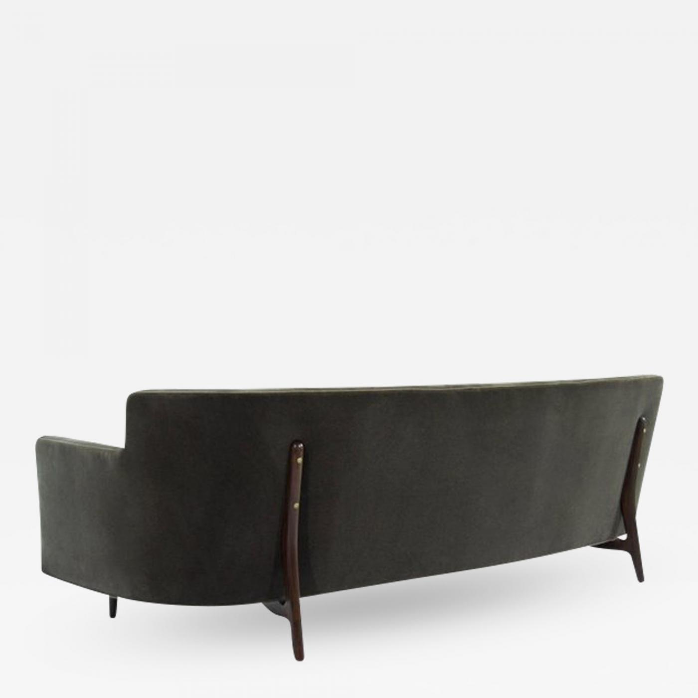 Mid-Century Modern Walnut Bracket Back Crescent Sofa