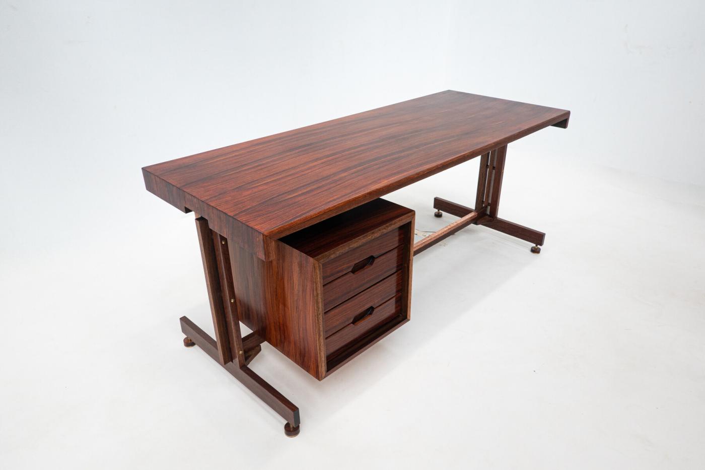 Mid Century Modern Wooden Desk with Floating Drawers