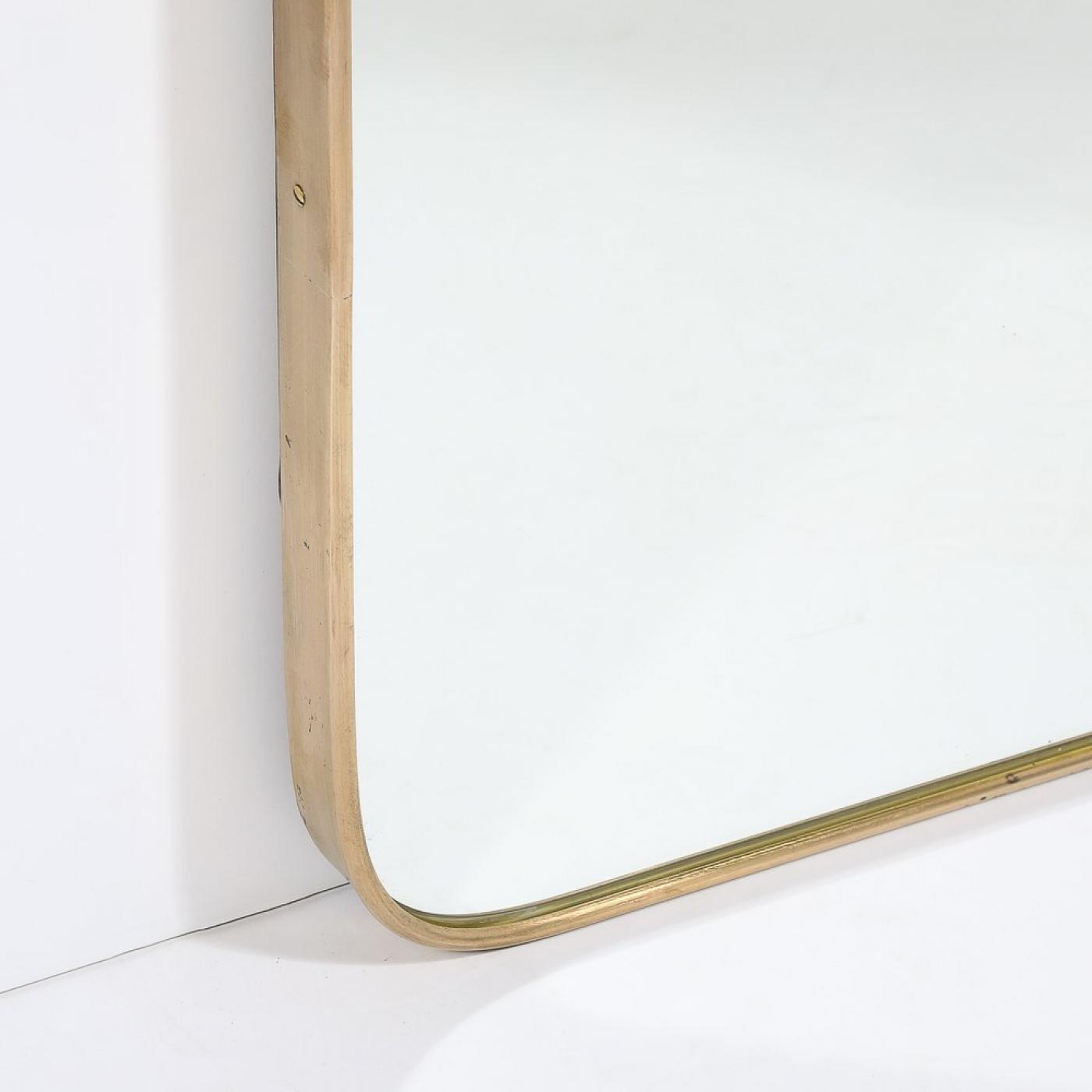 Mid-Century Modernist Brass Wrapped Mirror W/ Rounded Corners