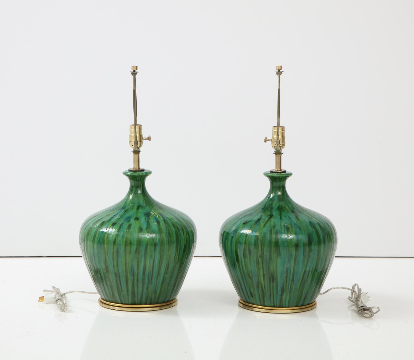 Mid Century Mottled Green Lamps