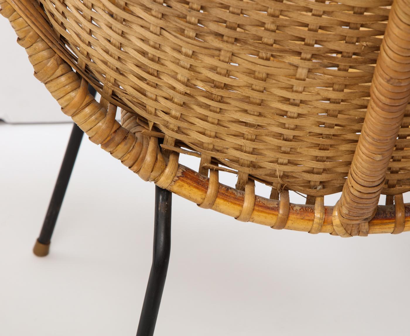 Mid Century Rattan and Iron Saucer Chairs, USA, c. 1950