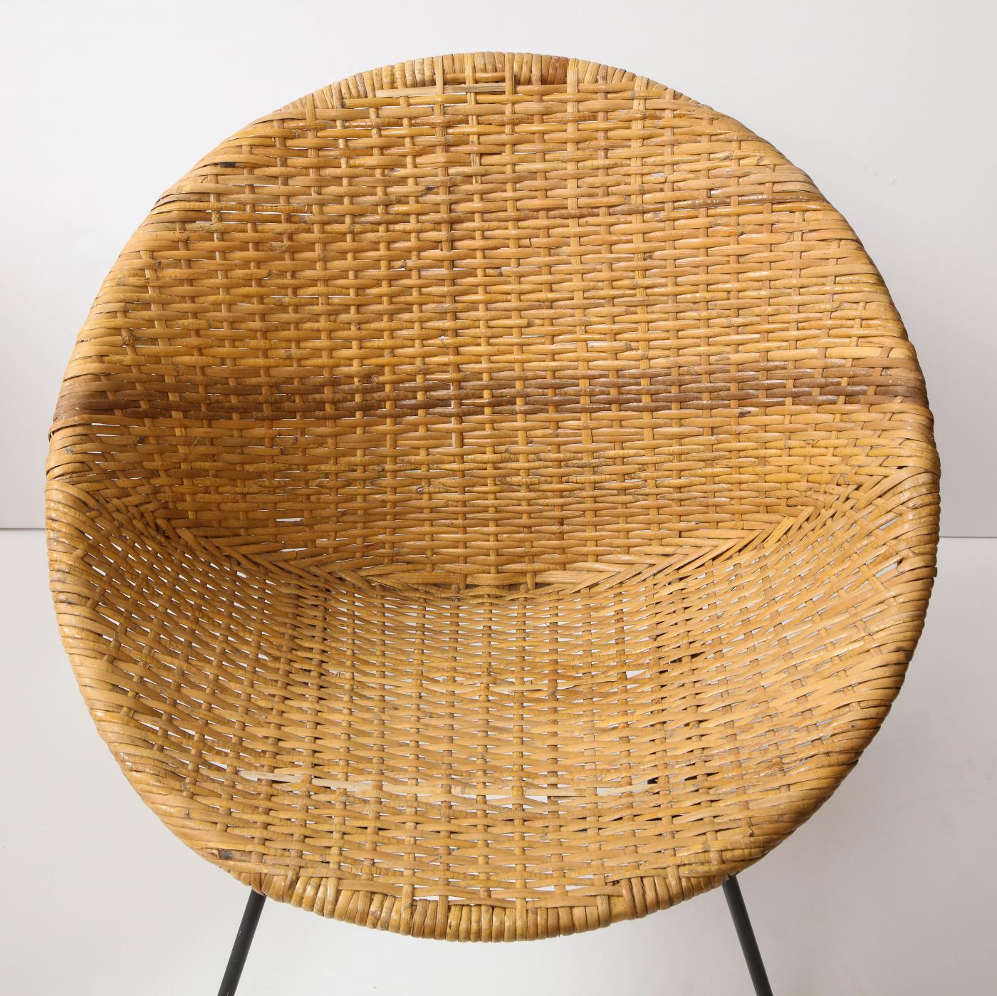 Mid Century Rattan and Iron Saucer Chairs, USA, c. 1950