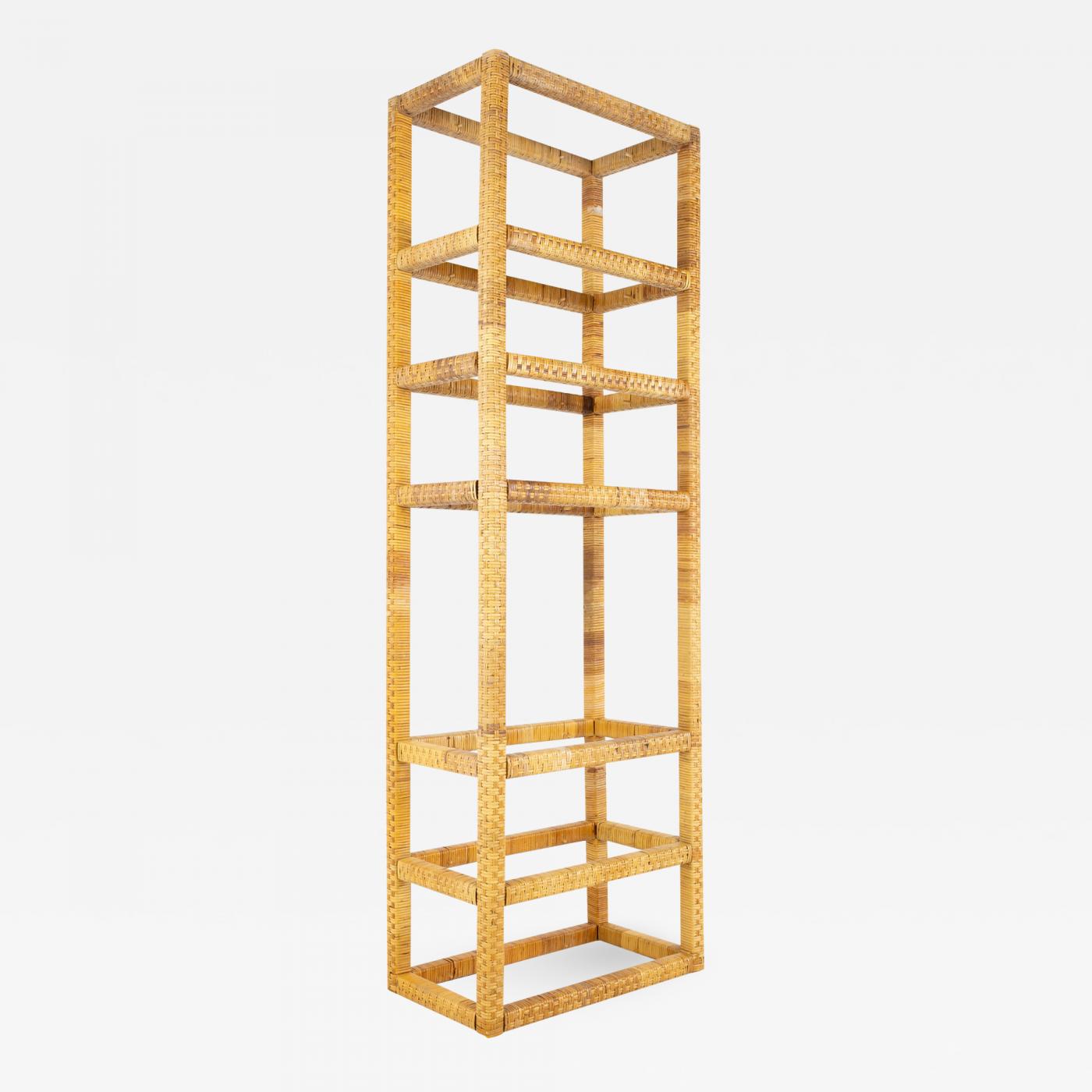 Mid Century Tall Cane and Glass Etagere Shelf