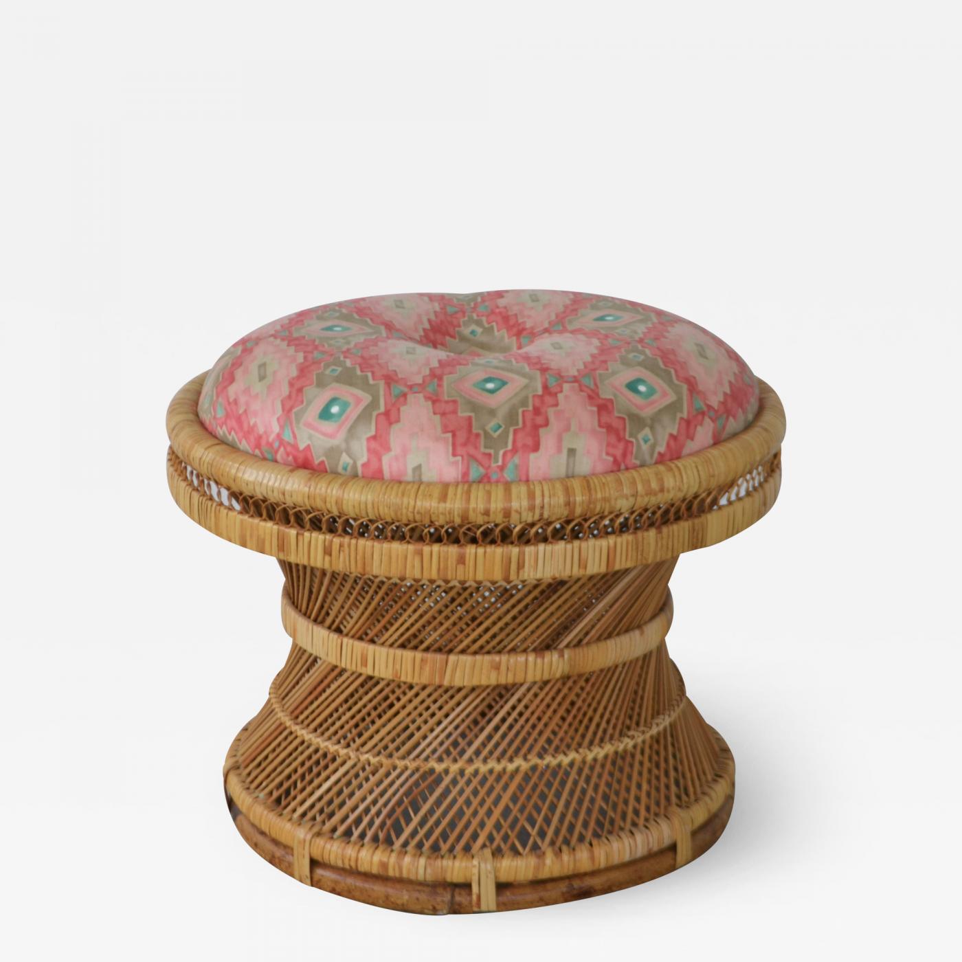 midcentury woven rattan stool