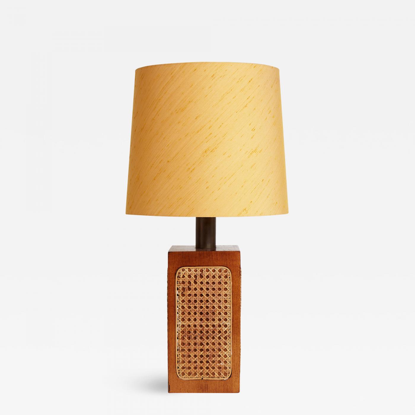 Midcentury Oak and Cane Table Lamp