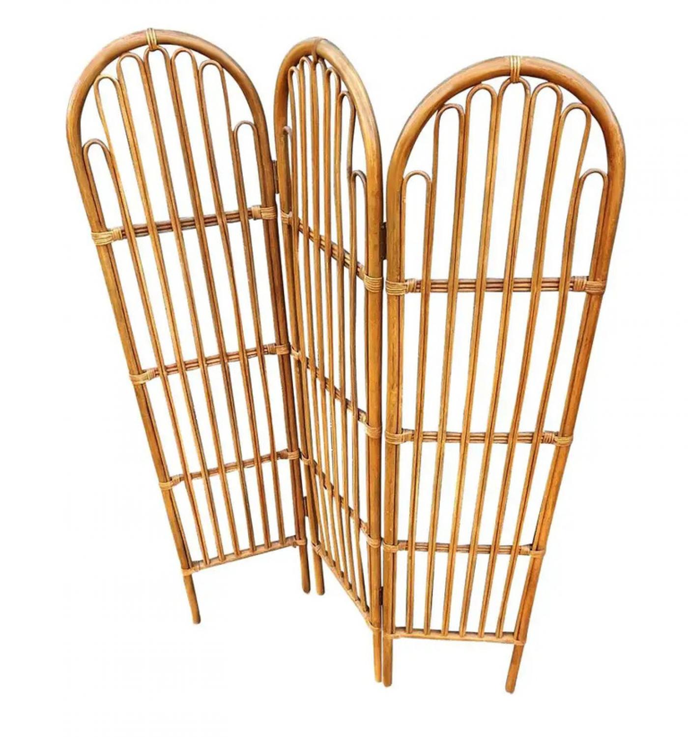 Midcentury Organic Modern Bamboo Rattan Dressing Screen or Room Divider