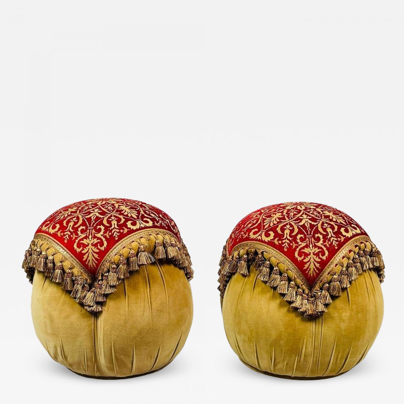 Middle Eastern Style Poufs With Tassels, USA 1970's
