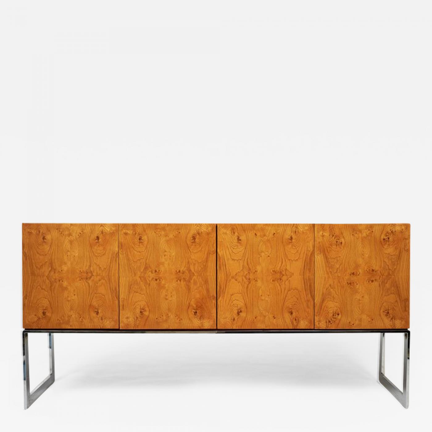 1970s Signed Milo Baughman Credenza Or Buffet In Burl Wood