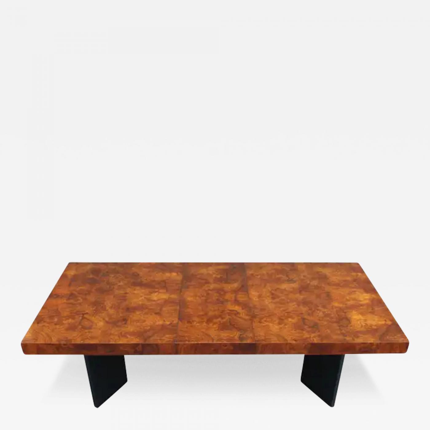Milo Baughman Walnut Burl Large Dining Table with Extension