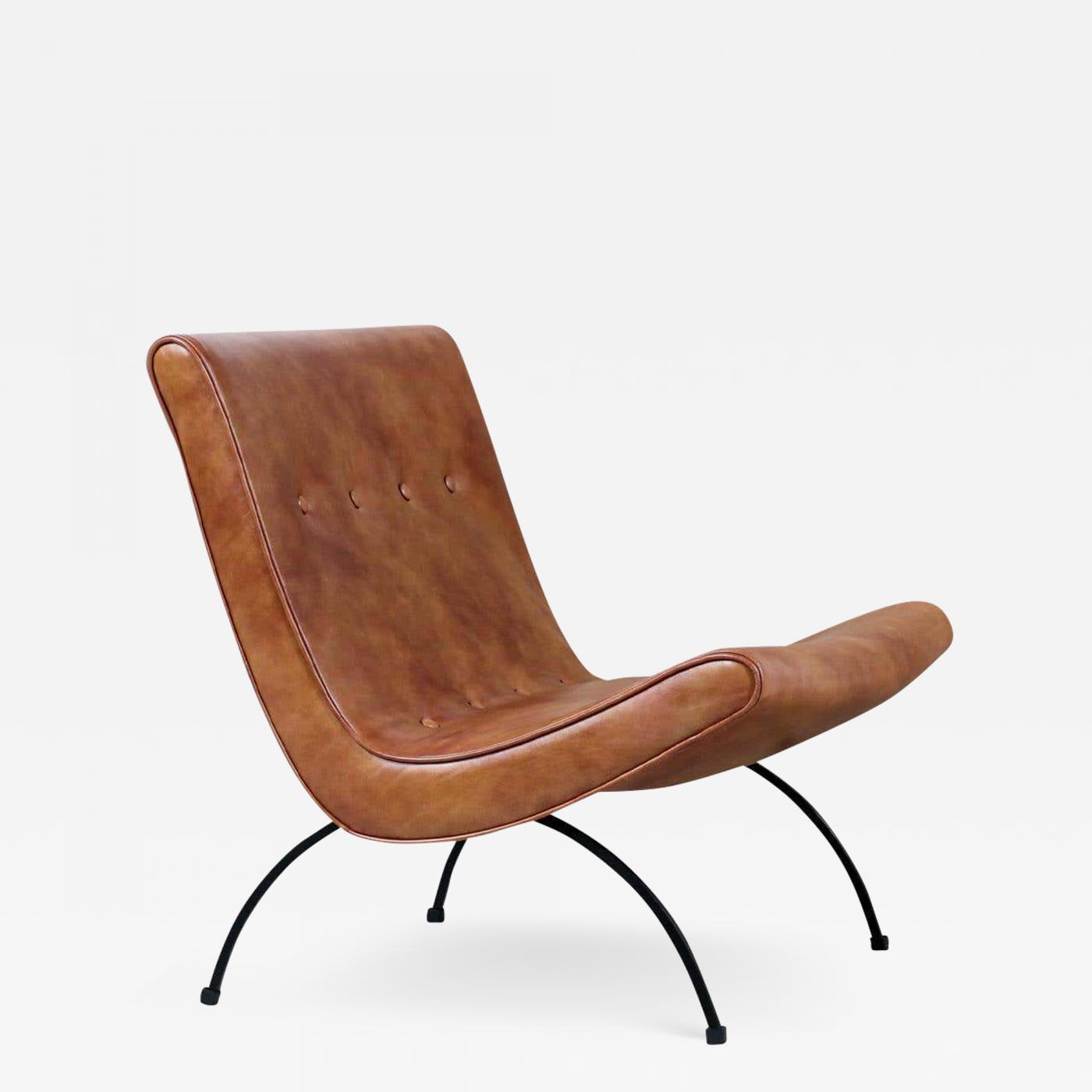 Milo Baughman - Milo Baughman Scoop Iron & Cognac Leather Lounge Chair  for Thayer Coggin