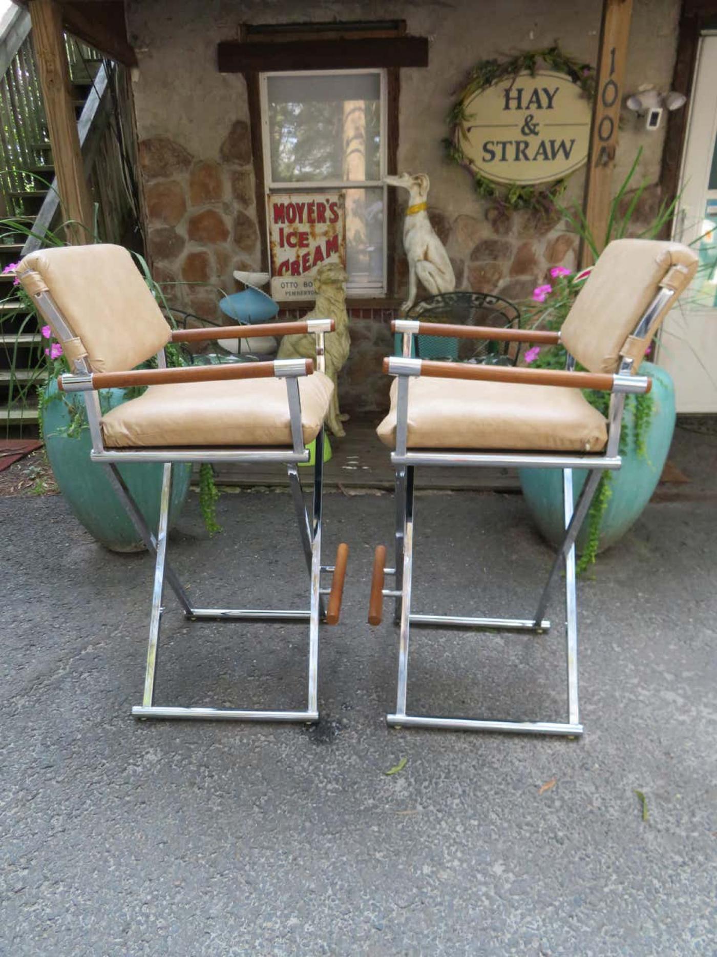 Milo Baughman Pair of Handsome Milo Baughman Style Chrome Directors