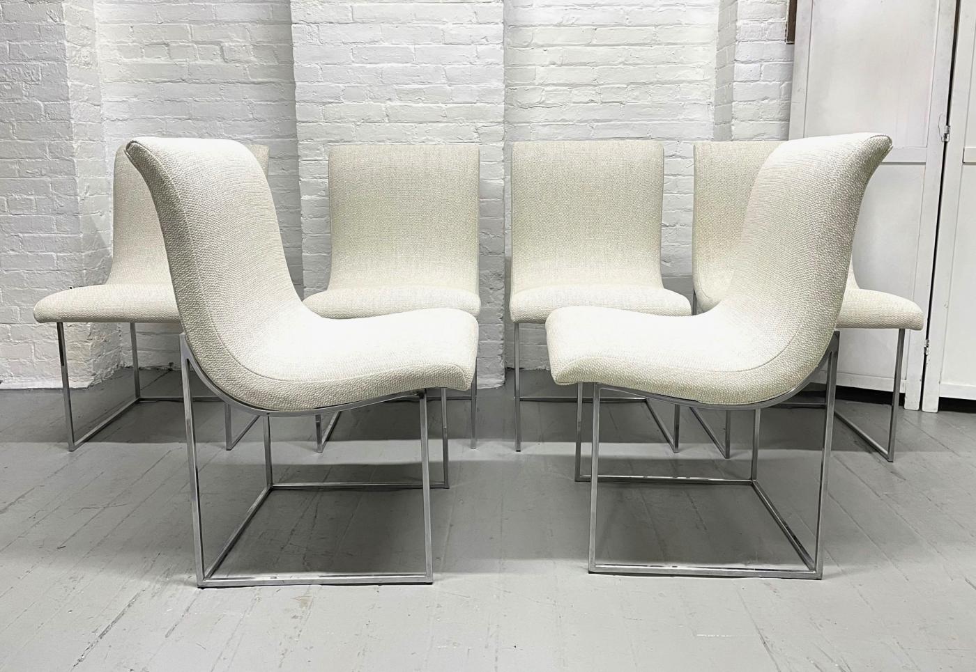 Milo Baughman - Set of Six Milo Baughman Scoop Upholstered and Chrome