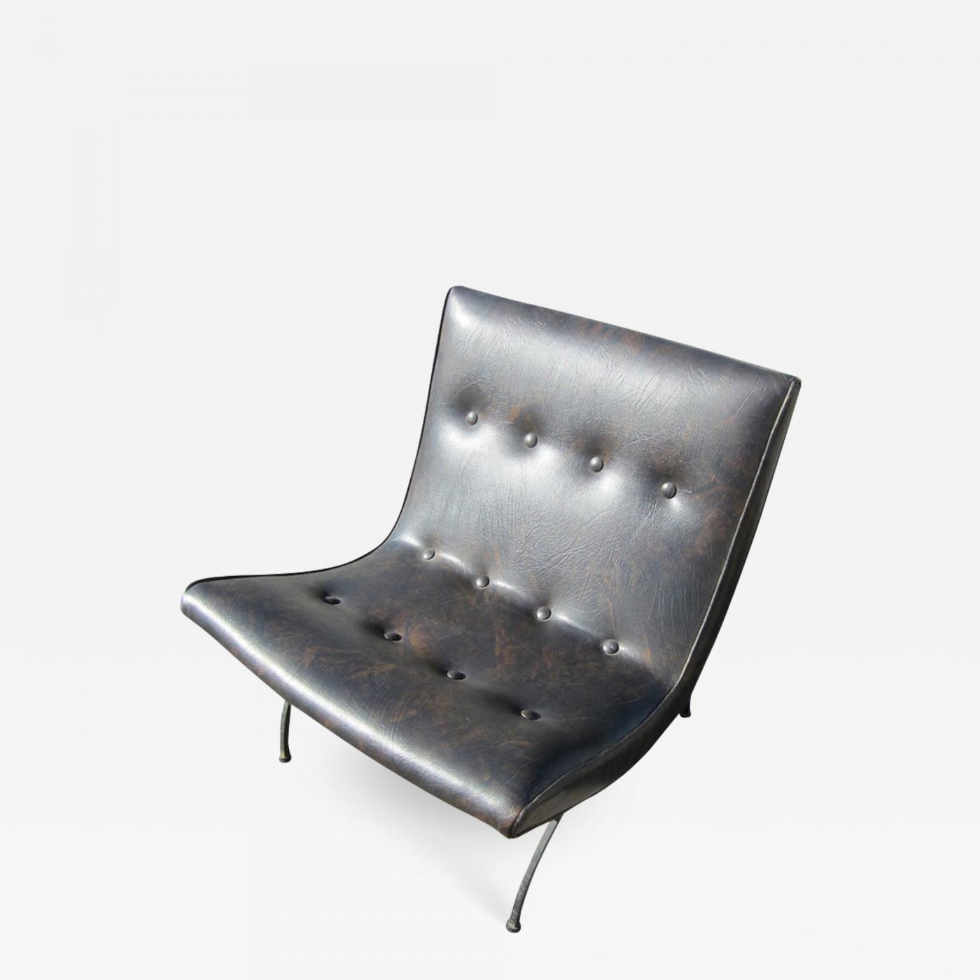 Milo Baughman - Vintage Dark Brown Patina Leather Scoop Chair by Milo  Baughman