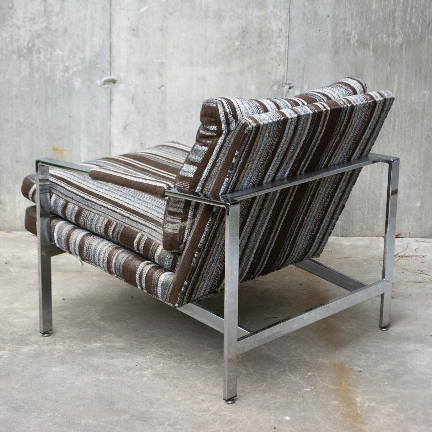 Milo Baughman for Thayer Coggin Chrome Flat Bar Lounge Chair