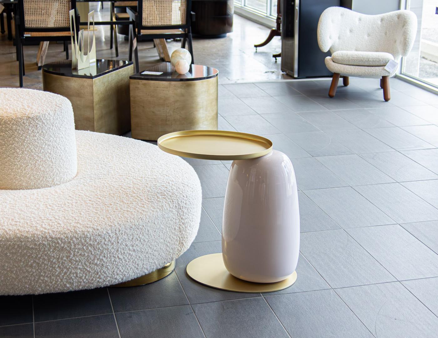 Modern Ceramic Side Table in Pink and Brass