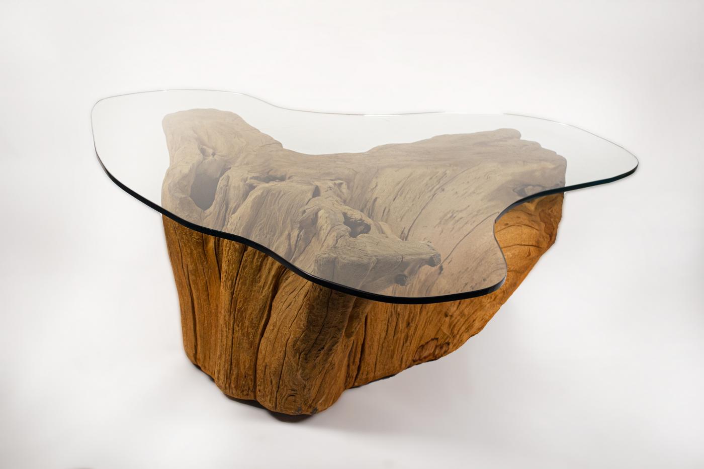 Modern Cypress Tree Trunk Coffee Table 1970s Sandblasted Organic