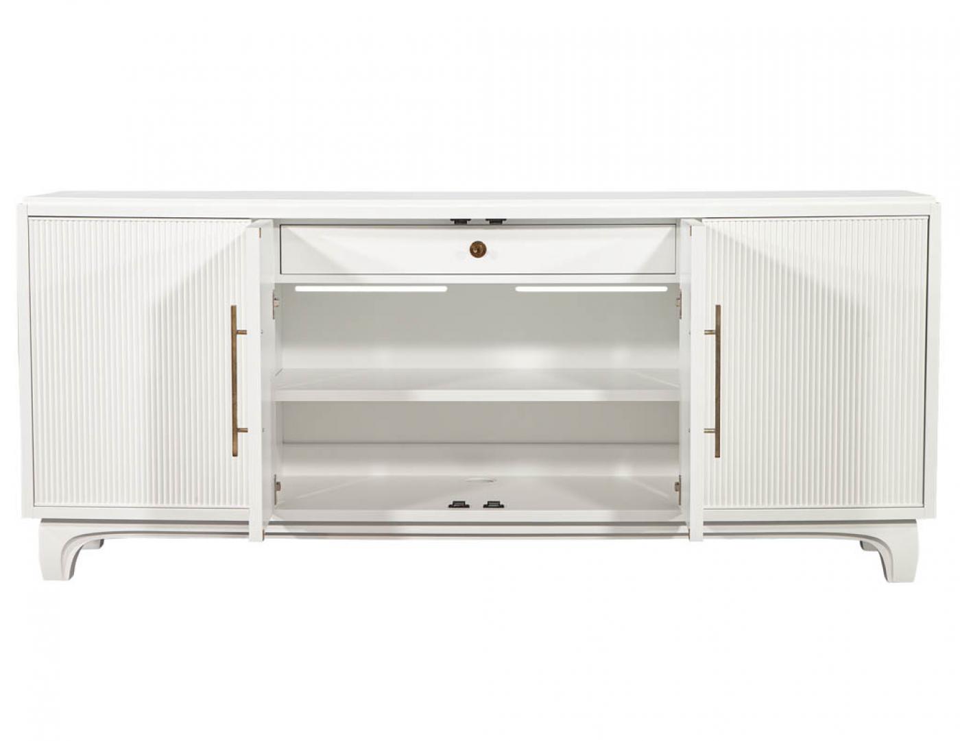 Modern White Lacquered Sideboard Cabinet with Reeded Doors