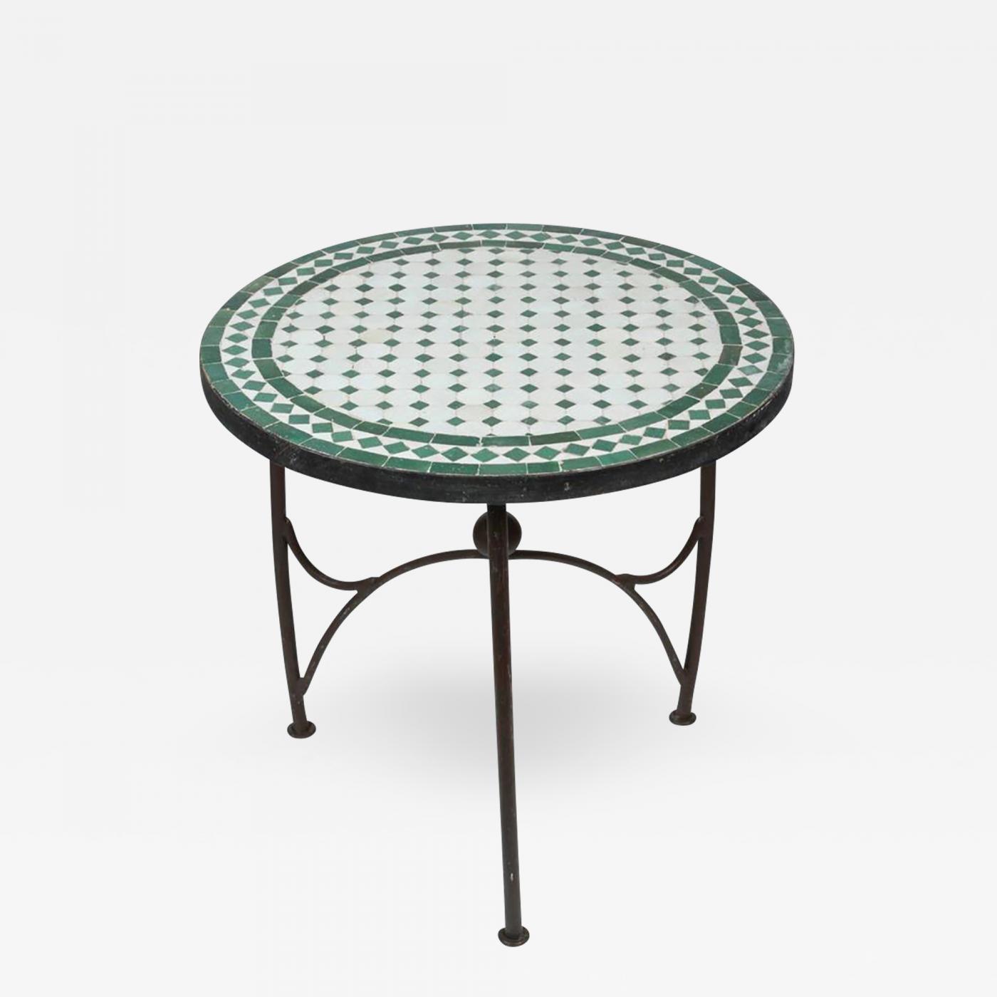 Moroccan Green Mosaic Tile Table On Low Iron Base