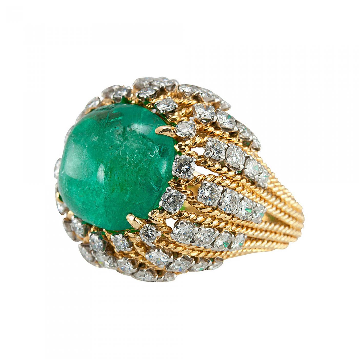 18K Gold Natural Emerald and 2.2 Carat Diamond Gold Cocktail Ring – W&W  Jewelry
