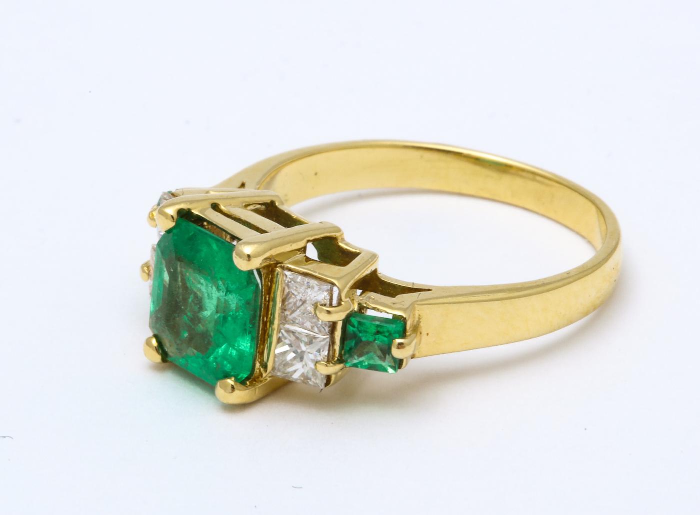 Natural Emerald and Diamond Engagement Ring