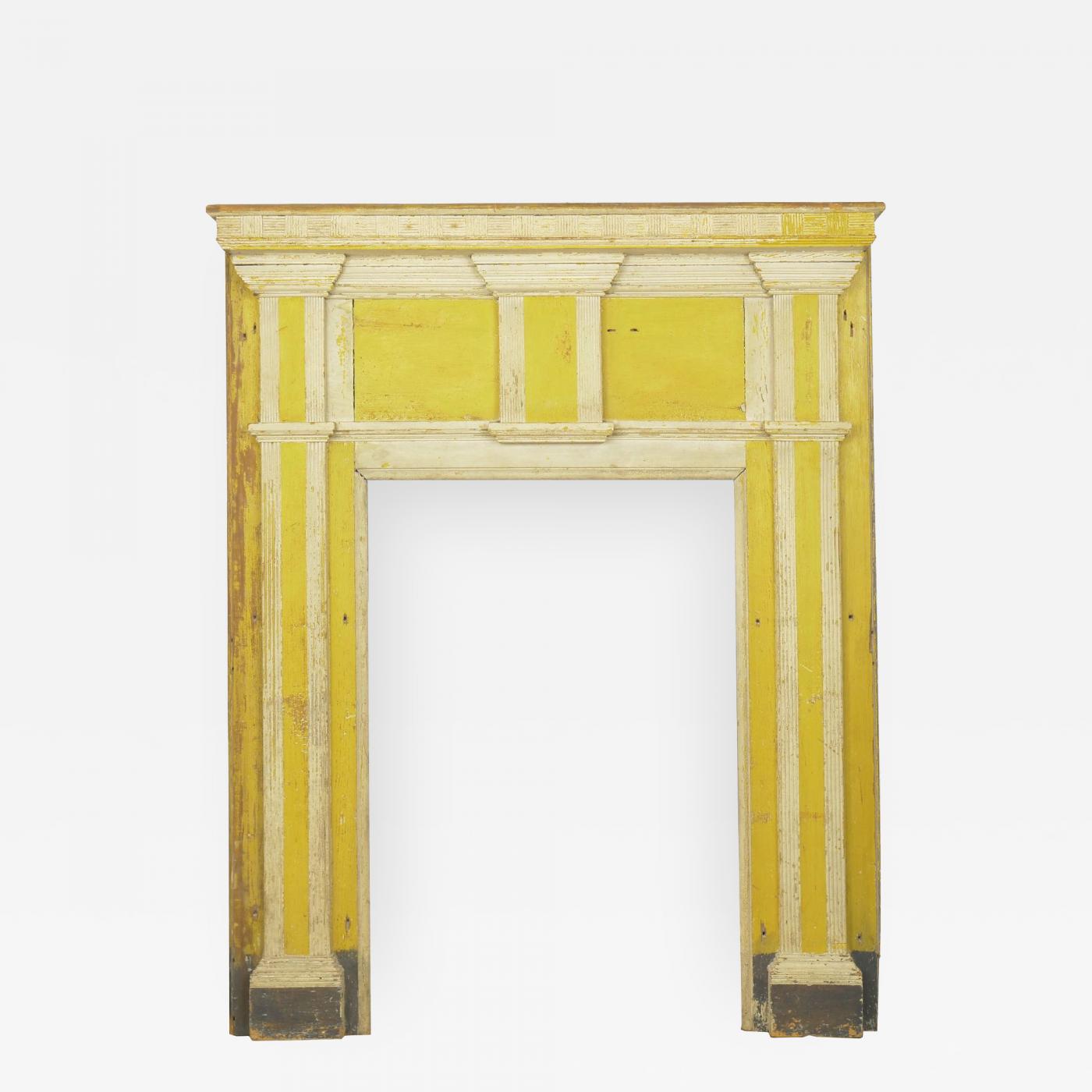 Neoclassical Federal Antique Fireplace Surround Mantel In Yellow White Paint