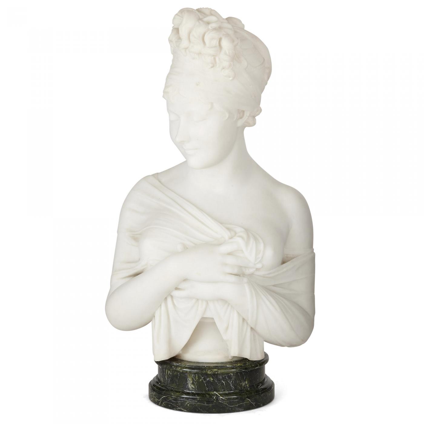 Neoclassical marble sculpture bust after Joseph Chinard