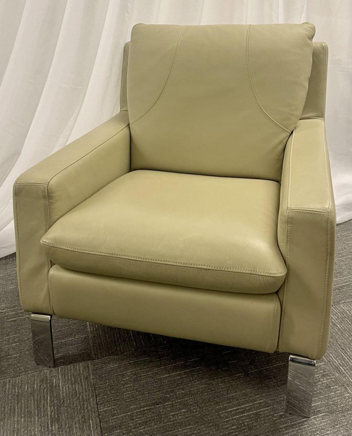 Nicoletti Salotti MidCentury Modern Italian Leather Sofa and Chair