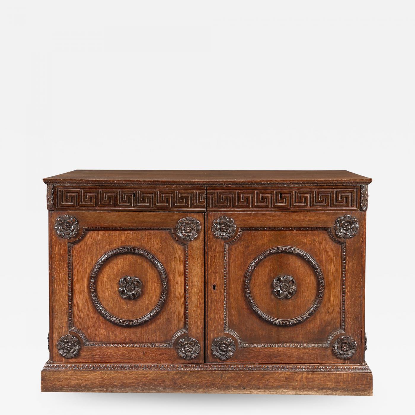 Oak Folio Cabinet With Carved Kentian Detailing Probably Made For Stanwick Park