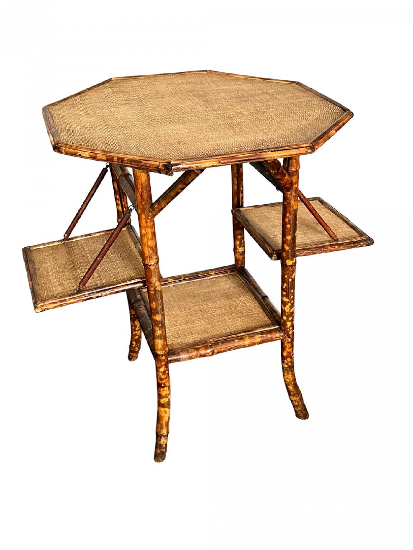Octagonal English Victorian Tiger Bamboo Side Table