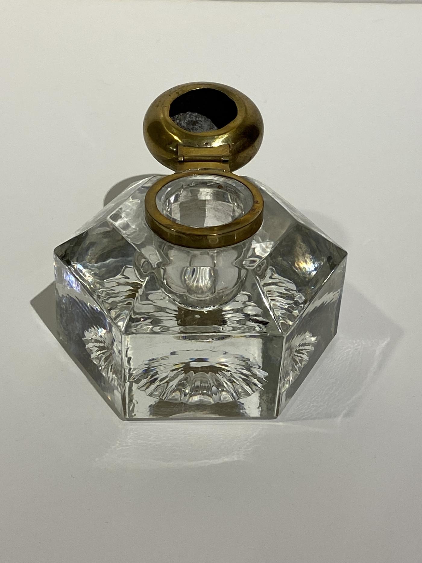 Old Crystal Hexagonal Inkwell