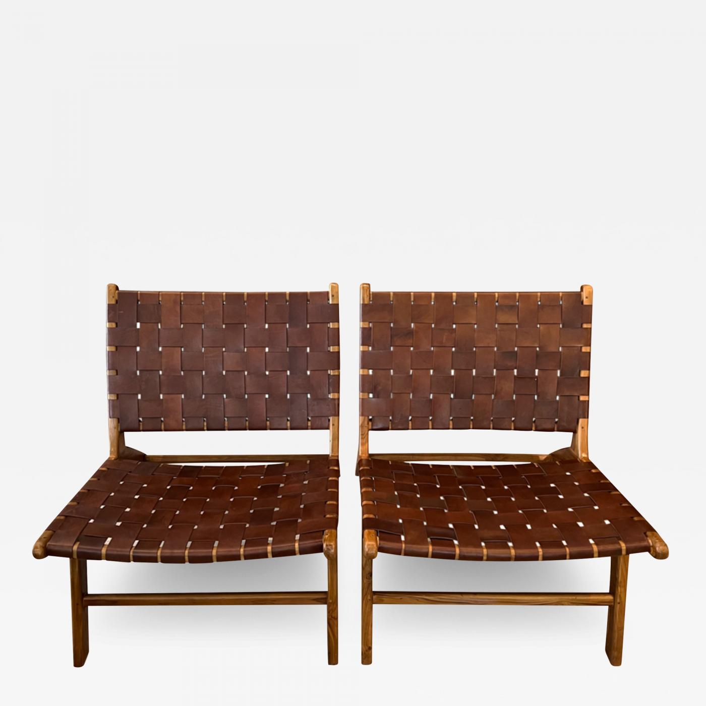 Olivier de Schrijver - Pair of Leather and Wood Chairs Designed by