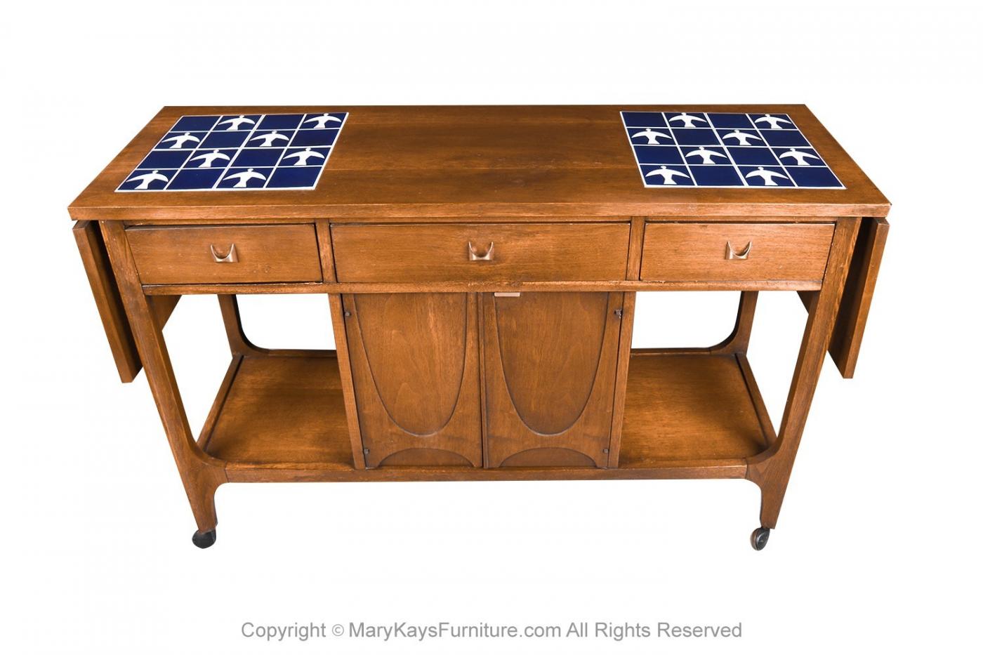 Oscar Niemeyer Mid Century Broyhill Brasilia Drop Leaf Tile Top Bar