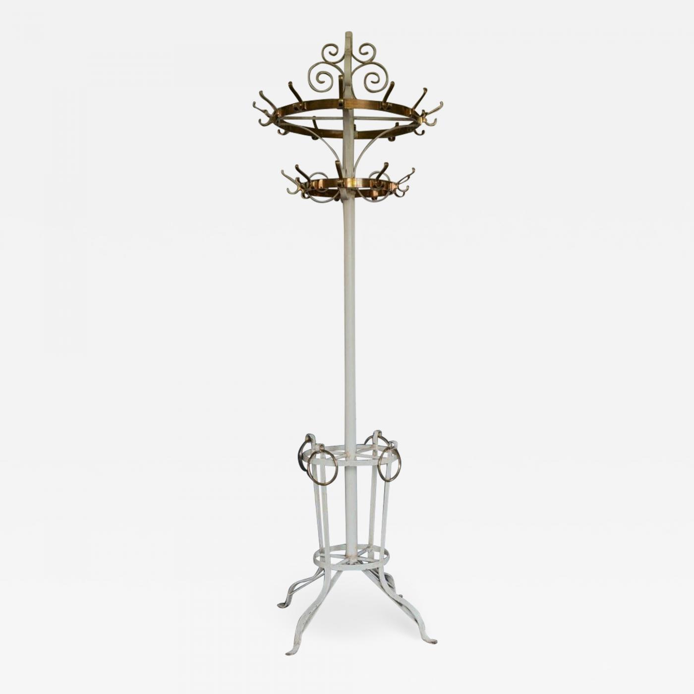 Oversized Revolving Brass & Wrought Iron Coat, Hat and Umbrella Stand
