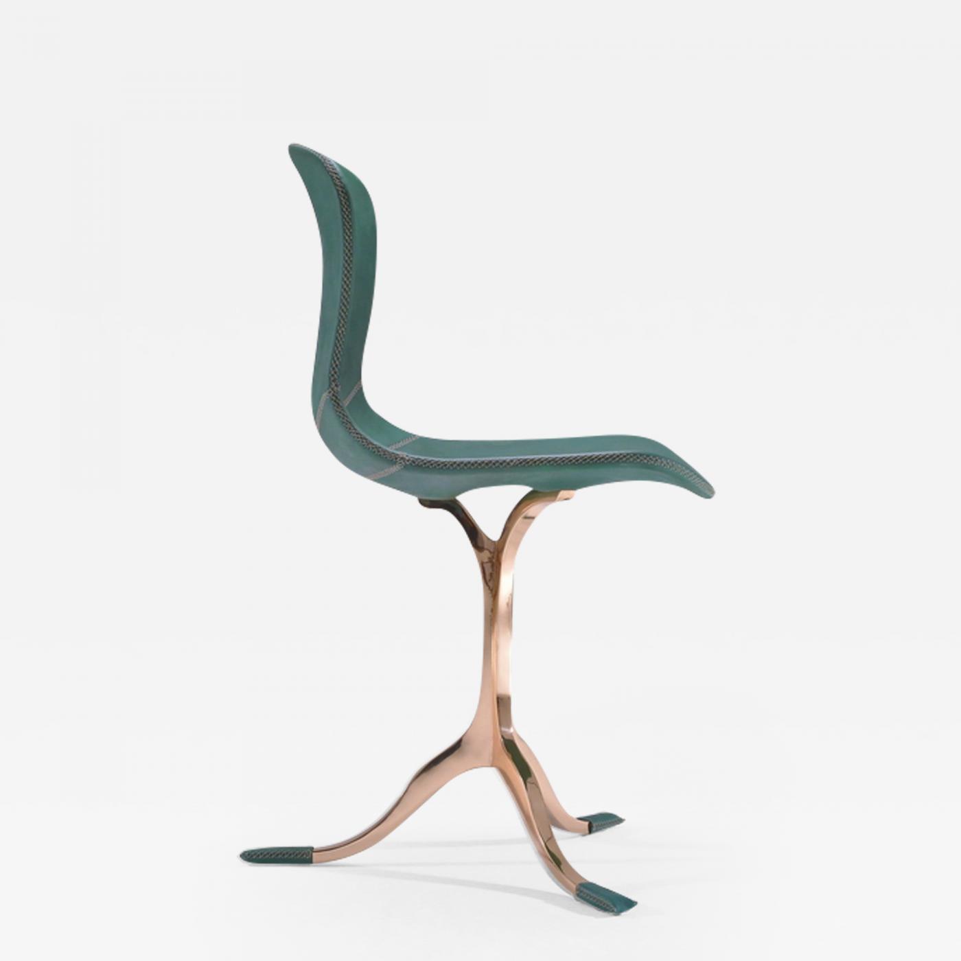 P Tendercool Green Emerald Leather And Sand Cast Polished Bronze Chair