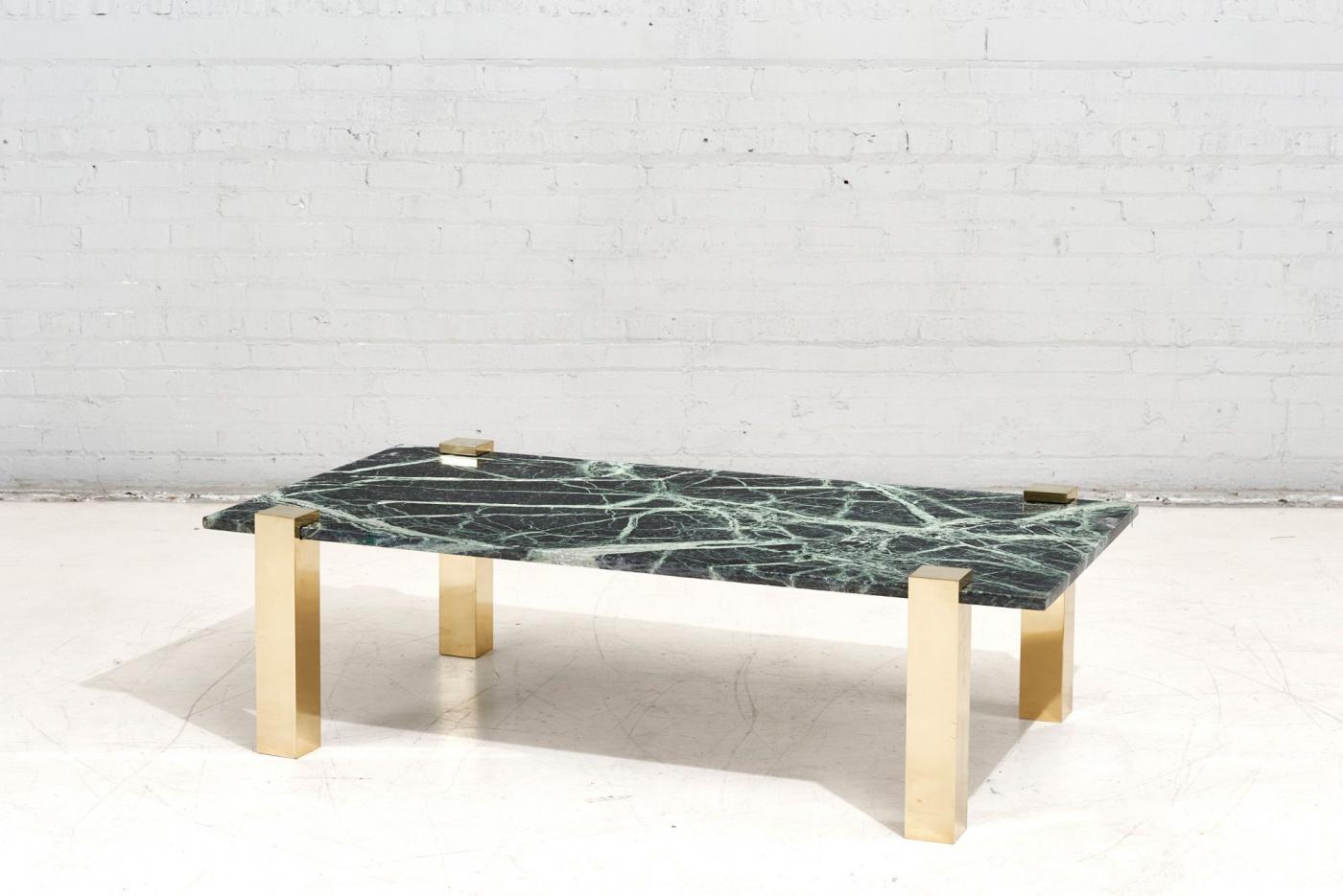 Pace Collection PACE Collection Verde Green Marble and Brass Coffee Table, 1970